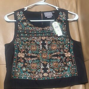 Anthropologie Black Embellished Crop Tank Top